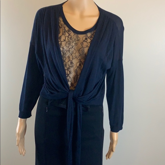 Nina Ricci Navy Cardigan Top with Black Lace Inset - Picture 4 of 6